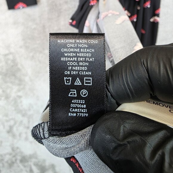 Ann Taylor Dress Womens 2 Black Floral Wrap V Neck Tie Waist Long Sleeve Jersey - Picture 8 of 12